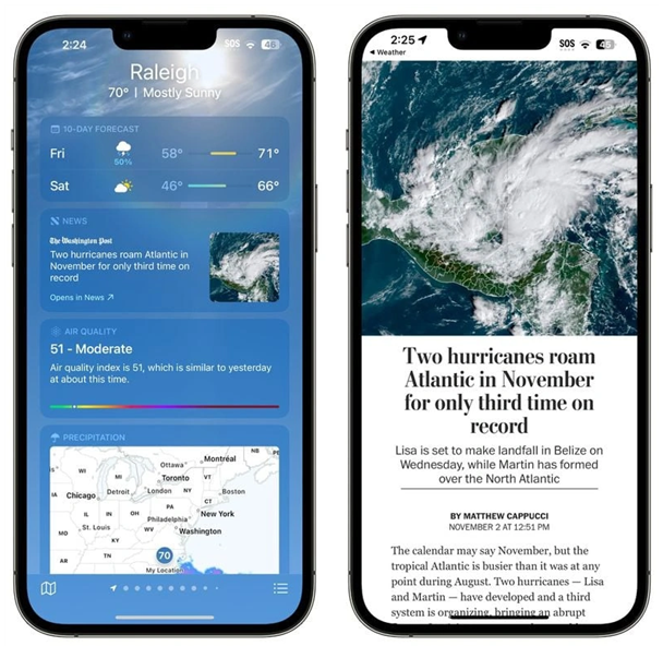 定远苹果14维修分享iPhone 14手机如何看天气时顺带看新闻 