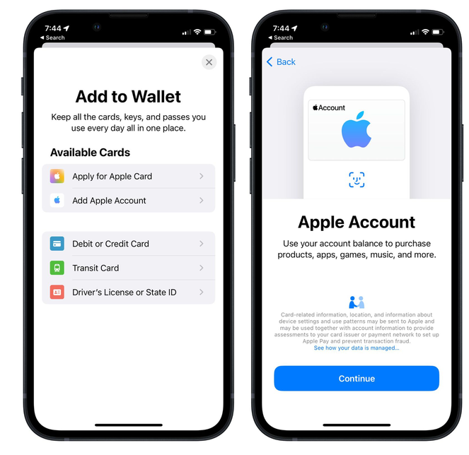 定远苹果手机维修分享iOS 15.5钱包App如何添加 Apple 账户 